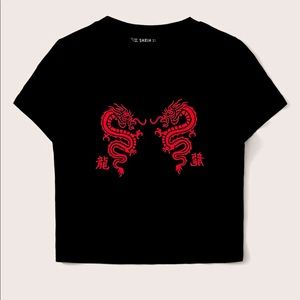 Black Crop Top With Red Dragon